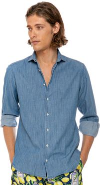 Blue Flamed Denim Cotton Man Shirt