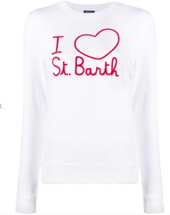 I Love St. Barth Embroidered Graphic White Sweater
