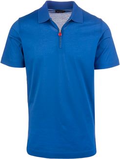 Blue Cotton Half-zip Polo Shirt