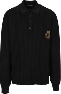 Mixed Knit Polo-style Sweatshirt With Patch