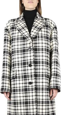 Oversized Coat In Virgin Wool With Checked Motif