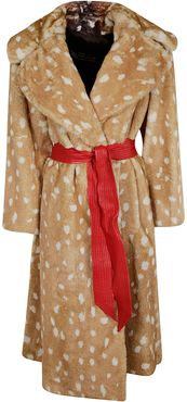 Fur Applique Belted Coat