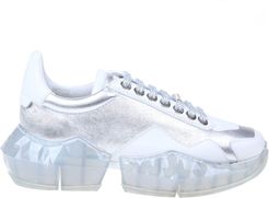 Diamond Sneakers In Silver Color Laminated Leather