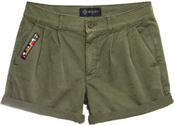 Cotton Twill Green Shorts For Woman