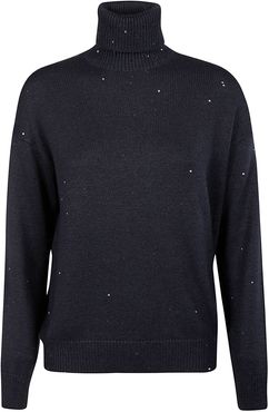 Bead Applique Turtleneck Sweater