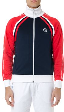 Red Blue And White Zipped Sweatshirt In Mixed Cotton