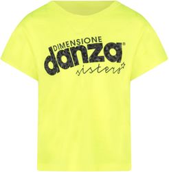 Neon Yellow T-shirt With Animalier Logo For Girl