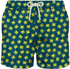 Yellow Fluo Crab Micro Print Light Fabric Swim Shorts