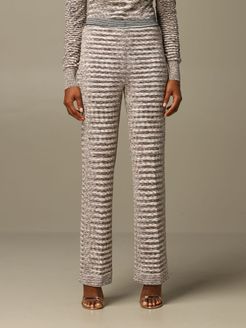 Pants Wide Missoni Trousers In Striped Wool And Linen