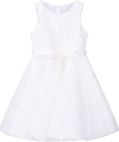 White Dress For Girl With White Embroiderd Polka-dots