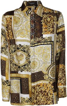 White, Black And Gold-tone Silk Shirt