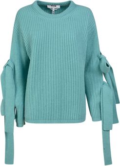 Ribbed Knit Bow Sleeve Detail Sweater