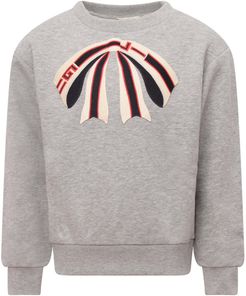 Grey Sweatshirt For Girl With Patch Shaped Like Bow