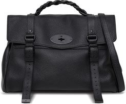 Alexa Heavy Grain Oversize Handbag In Black Leather