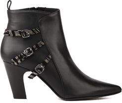 Black Leather Ankle Boots With Zebra Effect Strap