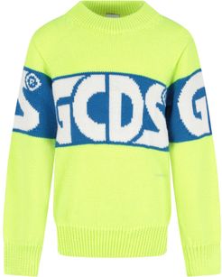 Neon Yellow Sweater For Kids With Logo