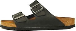 Birkenstock for Women: Narrow Arizona Oiled Leather Soft footbed Black Sandals