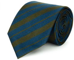 Cravatta su misura, Lanieri, Regimental Riga Regular Blu e Verde Selvaggio, Quattro Stagioni | Lanieri