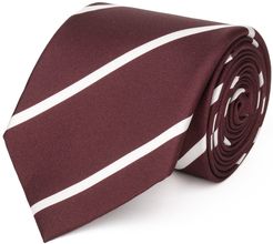 Cravatta su misura, Lanieri, Melanzana e Bianca Regimental in twill di Seta, Quattro Stagioni | Lanieri