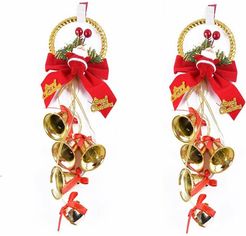 2 ciondoli a forma di campana per albero di Natale, con fiocco, decorazione a campana (oro)