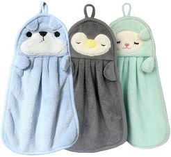 3 pezzi di asciugamani per animali carini con passante, asciugamani per bambini adorabili, asciugamano per cartoni animati con passante per