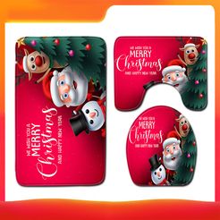 3 pezzi / set stile natalizio Babbo Natale stampato modello bagno set decor antiscivolo piedistallo tappeto e coperchio copriwater e