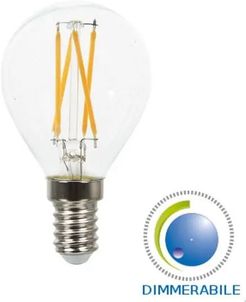 lampadina filo led bulbo dimmerabile si E14 CE bianco caldo A+ 4 watt 300° 220-240 volt