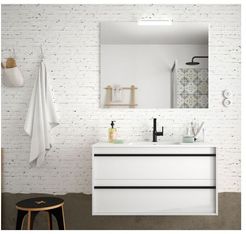 Mobile bagno sospeso 100 cm Nevada in legno Bianco lucido con lavabo in porcellana | 100 cm - Standard