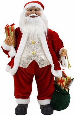 Pupazzo Babbo Natale H80 cm con Sacco e Pacco Regalo Rosso
