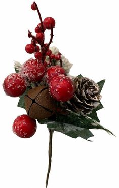Spillone chiudi pacco h 21 cm con bacche addobbi per Alberi e Ghirlande natalizie -Rosso