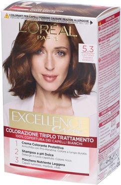 L'Oréal Paris Tinta Capelli Excellence, Copre i capelli bianchi, colore ricco, luminoso e a lunga durata, 5.3 Castano Chiaro Dorato