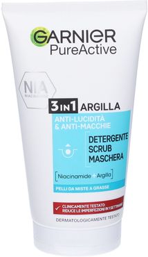 Garnier Detergente Pure Active, Azione 3in1, Detergente + scrub + maschera per pelli grasse o con imperfezioni, 150 ml