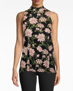 Nicole Miller Spring Dream Turtleneck Top In Spring Dream Black | Rayon | Size Extra Large