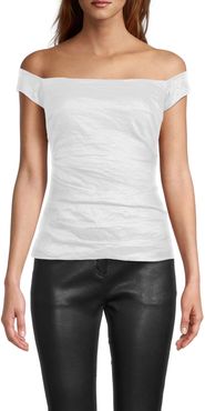 Nicole Miller Lola Cotton Metal Top In White | Polyester/Elastane/Cotton | Size Extra Large