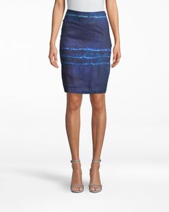 Nicole Miller Shibori Stripe Pencil Skirt In Shibori Stripe Indigo | Polyester/Spandex/Viscose | Size 14