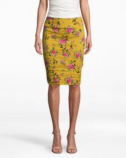 Nicole Miller Lotus Life Cotton Metal Skirt In Lemon | Polyester/Cotton/Nylon | Size 14