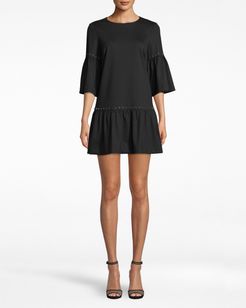 Nicole Miller Ponte Nailhead T-Shirt Dress In Black | Spandex/Rayon/Nylon | Size Extra Large