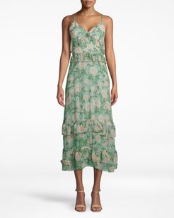 Nicole Miller Spring Dream Midi Dress In Spring Dream Sage | Silk/Polyester/Spandex | Size 14
