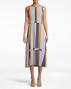 Nicole Miller Pop Stripe Smocked Midi Dress | Viscose | Size Extra Large