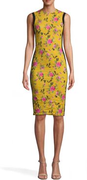 Nicole Miller Lotus Life Combo Sheath Dress In Lemon | Polyester/Cotton/Nylon | Size 14