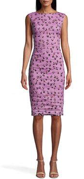 Nicole Miller Lilac Leopard Midi Dress In Lilac | Polyester/Cotton/Nylon | Size 14