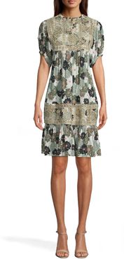 Nicole Miller Camouflage Delilah Silk Embroidered Dress | Silk/Viscose | Size Extra Large