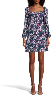 Nicole Miller Midnight Floral Square Neck Mini Dress | Silk/Polyester/Spandex | Size Extra Large