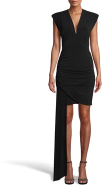 Nicole Miller Matte Jersey Mini Dress With Drape In Black | Polyester | Size 14