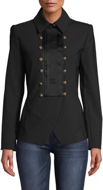 Nicole Miller Tuxedo Detail Wool Blazer In Black | Silk/Polyester/Spandex | Size Extra Large