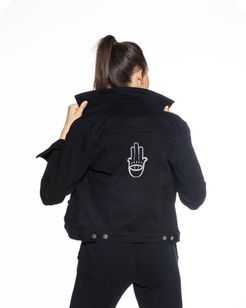 Nicole Miller Hamsa Denim Jacket In Black | Polyester/Cotton/Rayon | Size Extra Large