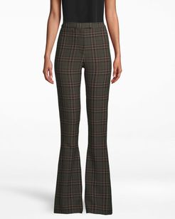 Nicole Miller Jagger Plaid Bell Bottom Pant In Olive Green | Polyester/Spandex/Viscose | Size 14