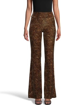 Nicole Miller Leopard Velvet Bell Bottom Pant In Leopard | Polyester/Elastane/Cashmere | Size Extra Large