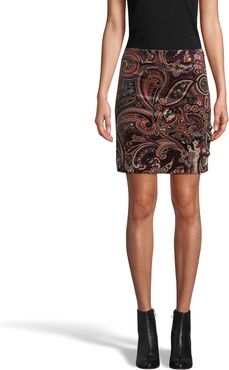 Nicole Miller Paisley Velveteen Mini Skirt In Burgundy | Polyester/Spandex/Viscose | Size 14