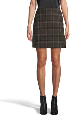Nicole Miller Jagger Plaid Mini Skirt In Olive Green | Polyester/Spandex/Viscose | Size Extra Large